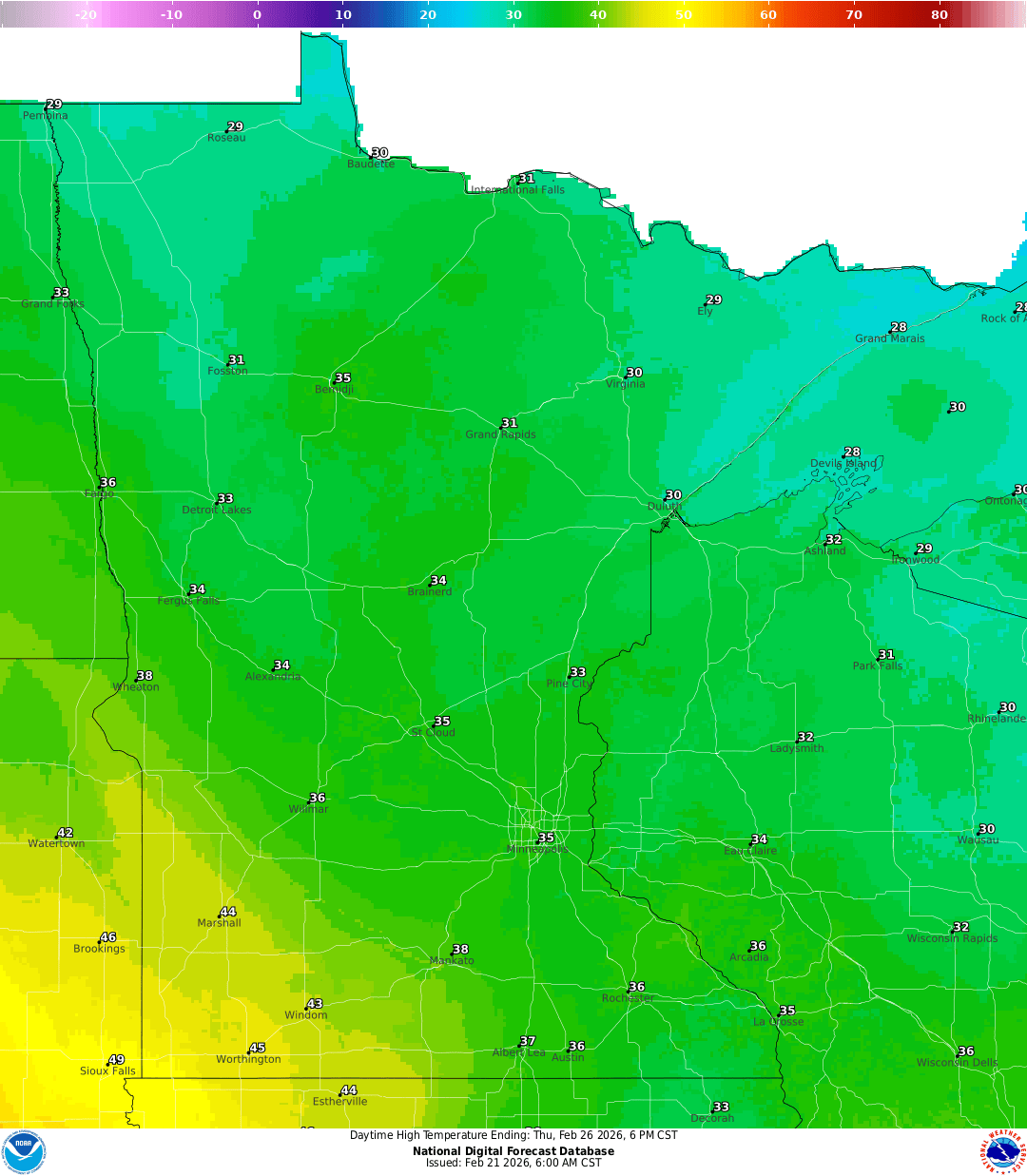 Highs for Thursday