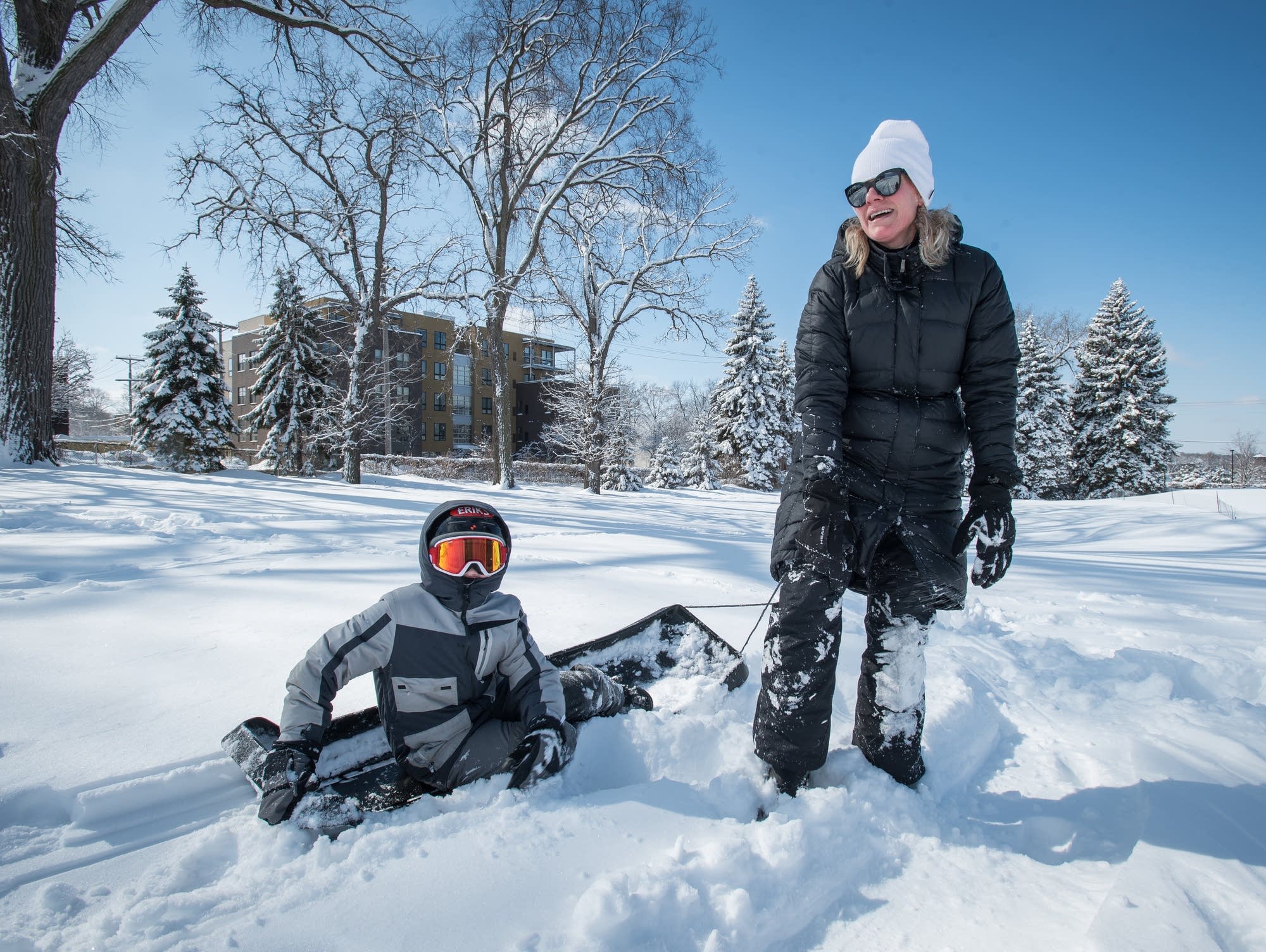 Sledding in St. Paul after a winter storm