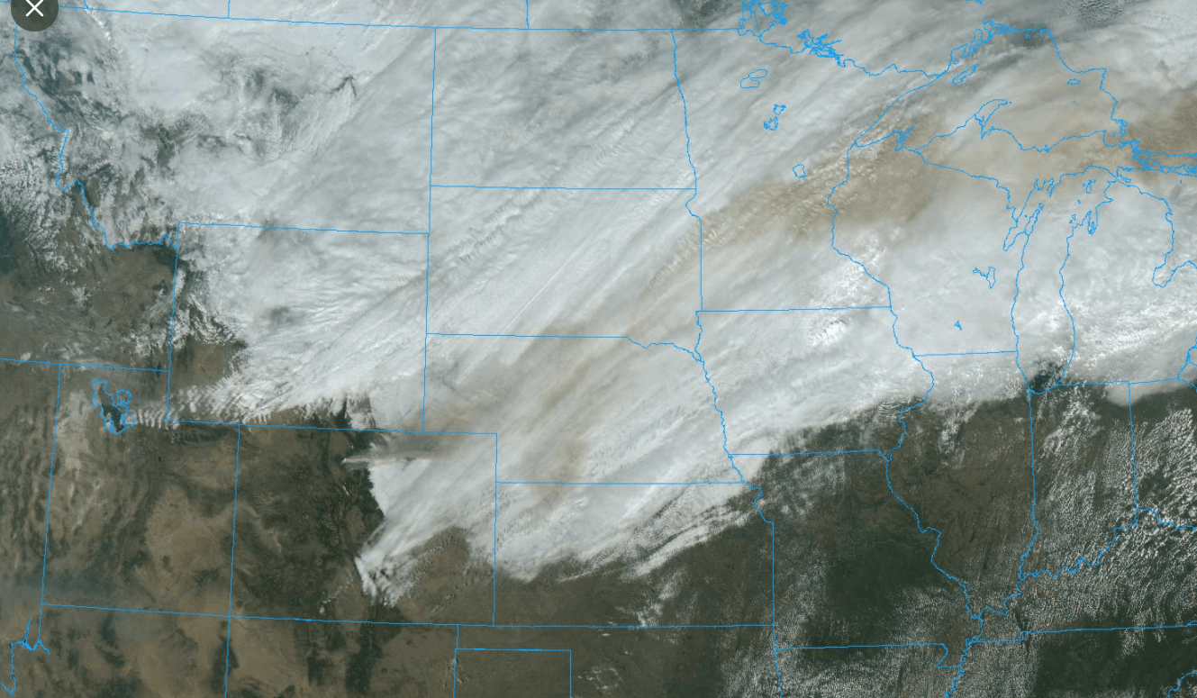 Smoke layer from Colorado wildfires over the Upper Midwest.