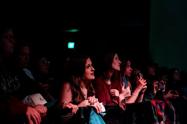 Music fans sing along with indie-folk duo Sarah Julia at the Palace Theatre in St. Paul on Friday, Oct. 2, 2026.