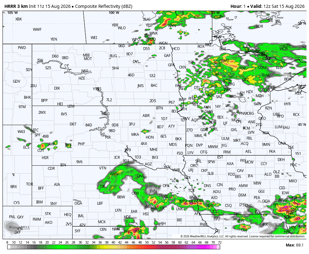 Forecast precipitation Saturday 7 a.m. to midnight