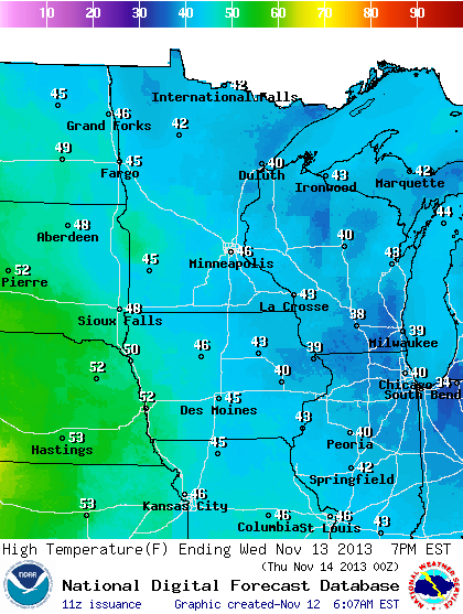 Wednesday high temperatures