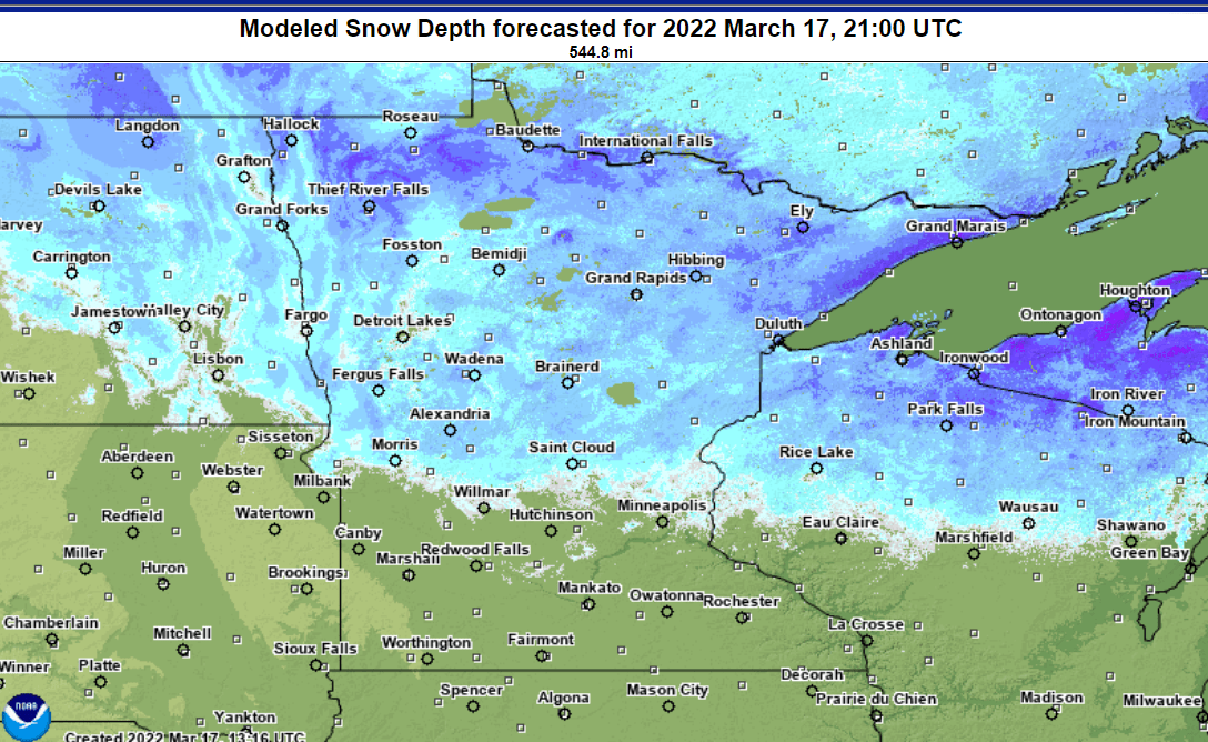 Snow cover across Minnesota 