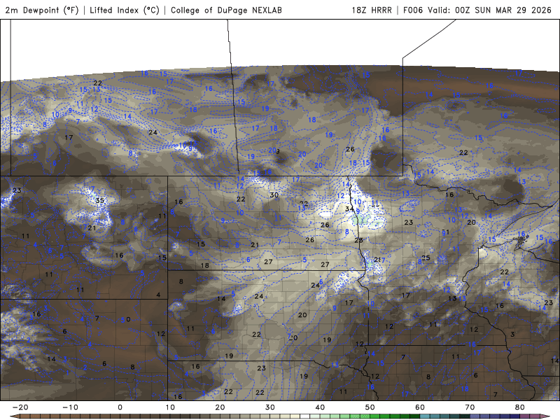 Dew points Saturday 7 p.m. to Sunday 1 p.m.