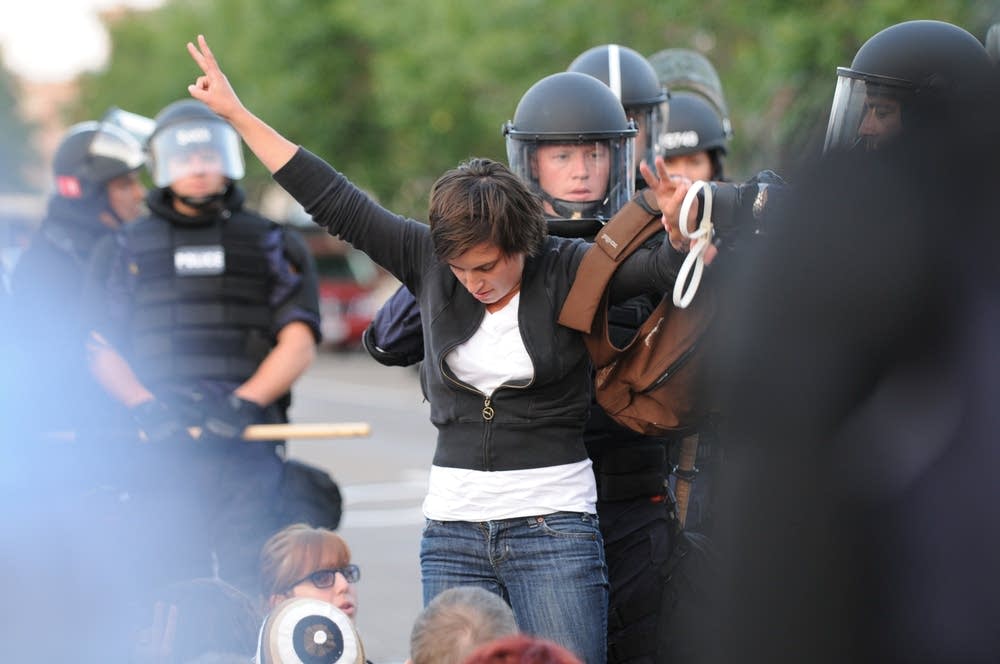 Protester detained
