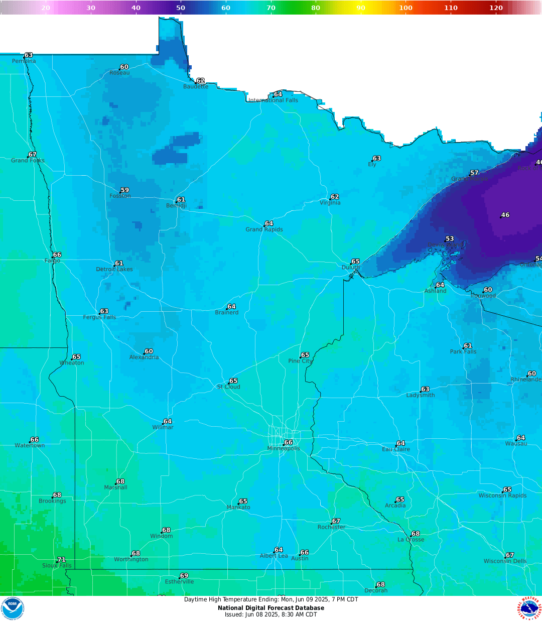 Highs for Monday