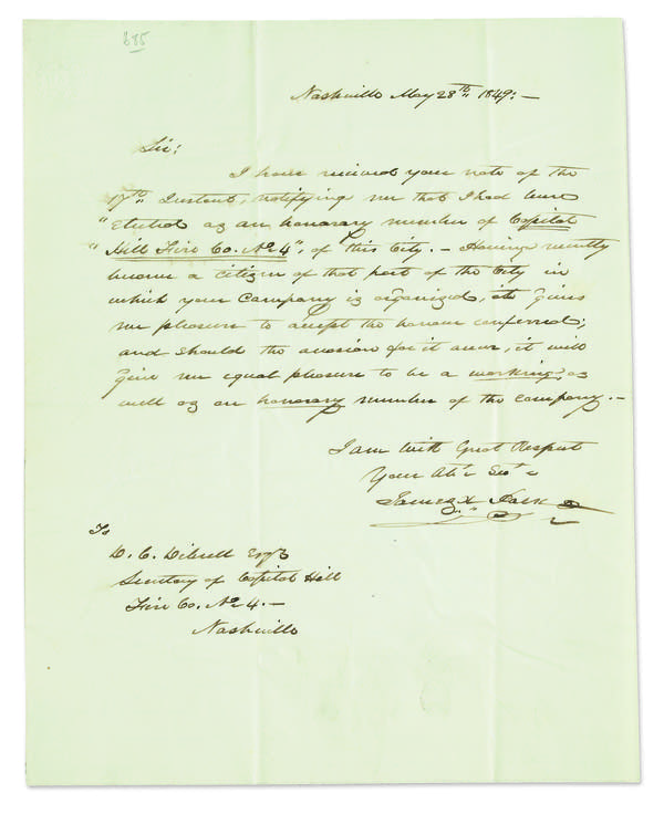 Letter written by James K. Polk