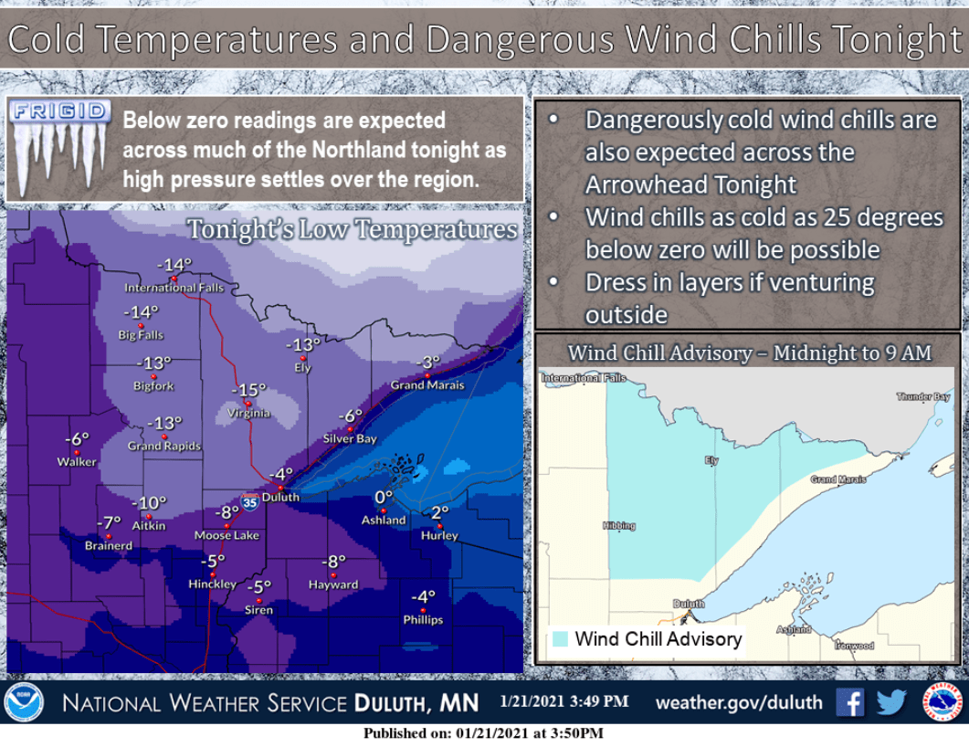 Temperatures in northern Minnesota Friday morning