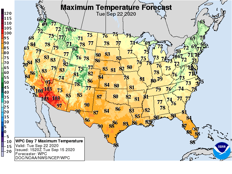 Forecast high temperatures Tuesday