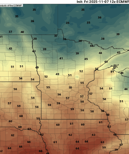 European ECMWF model temperature