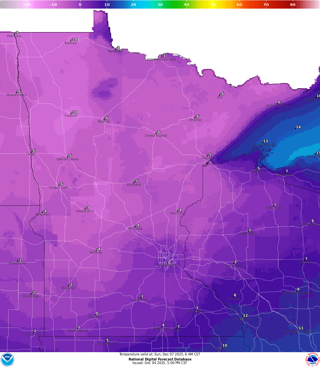 Sunday morning temperatures