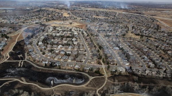 An aerial photo of a neighborhood in Colorado.