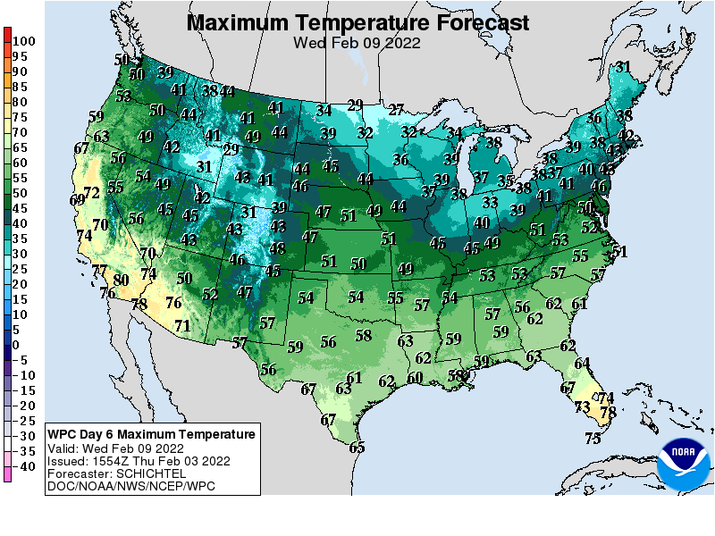 Forecast high temperatures Wednesday