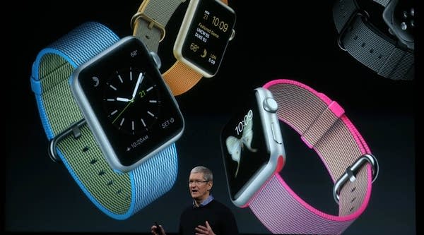 Apple CEO Tim Cook speaks about the Apple Watch during an Apple event back in March at the company's headquarters. 
