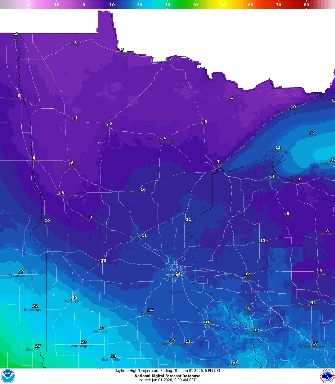 Highs for Thursday