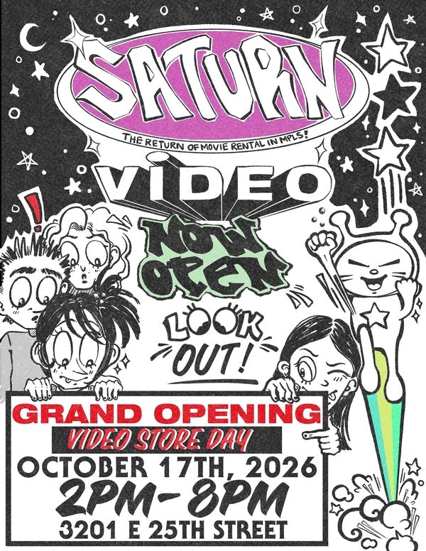 A poster promoting a video rental store.