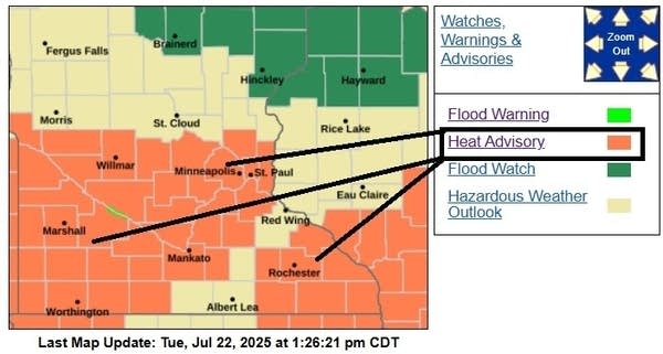 Heat advisory south; storms and flood risk north