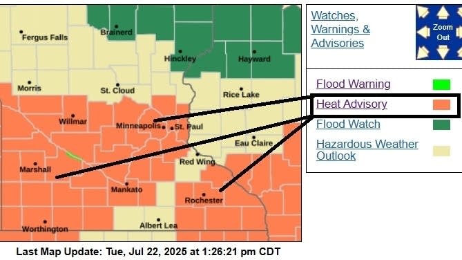 Heat advisory south; storms and flood risk north | MPR News