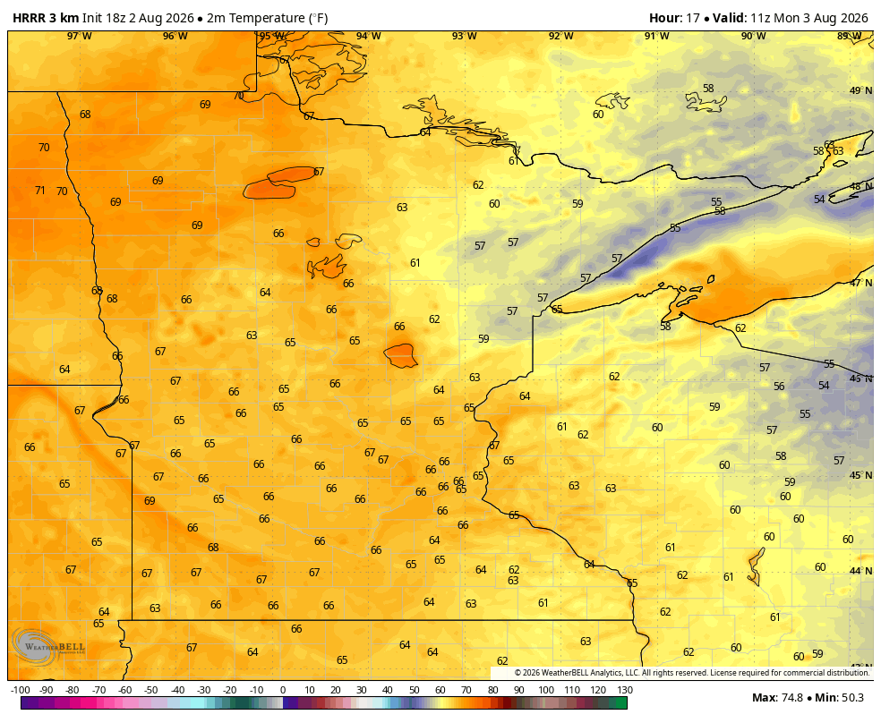 Monday temps