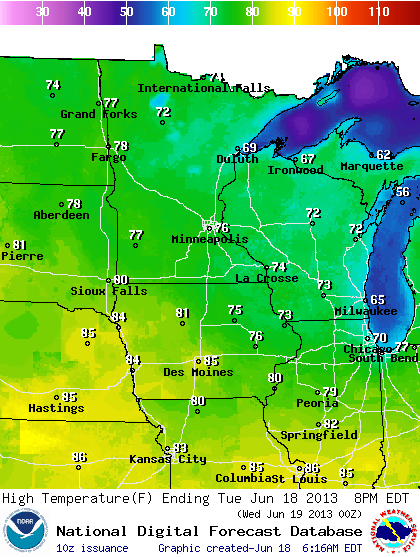 Tuesday highs