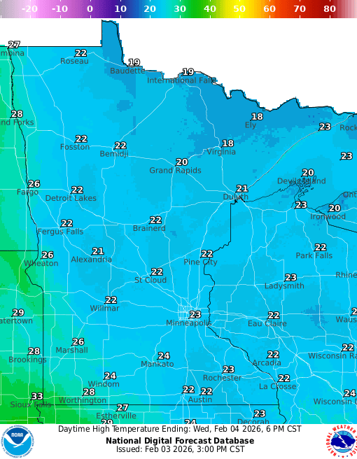 Forecast high temperatures Wednesday