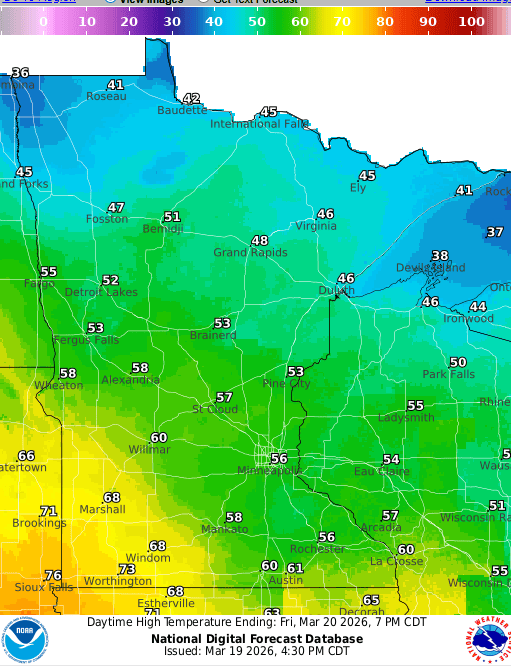 Forecast high temperatures Friday