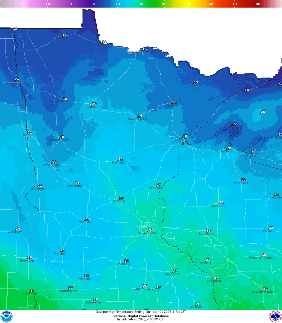 Highs for Sunday