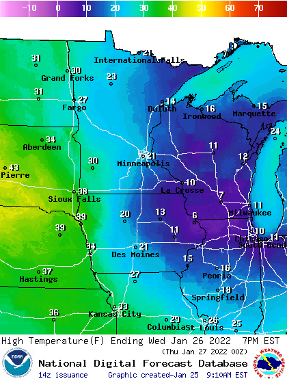 highs Wednesday