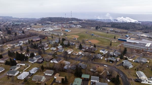 A bird's eye view of a neighborhood.