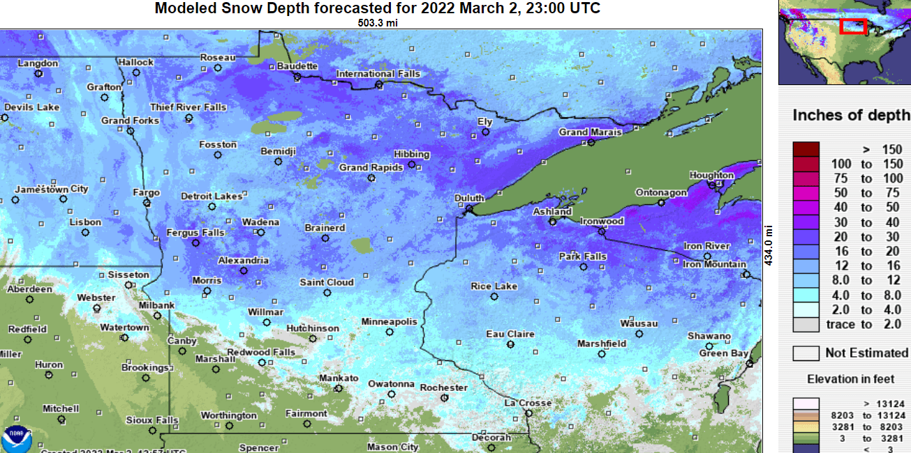 Snow cover across Minnesota 