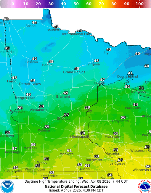 Forecast high temperatures Wednesday