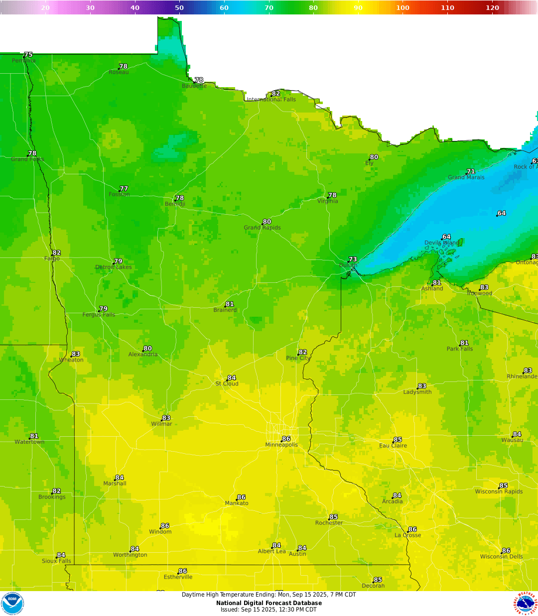 Highs for Monday