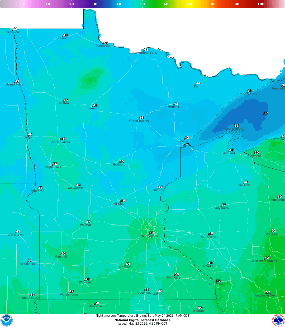 Lows for Saturday night