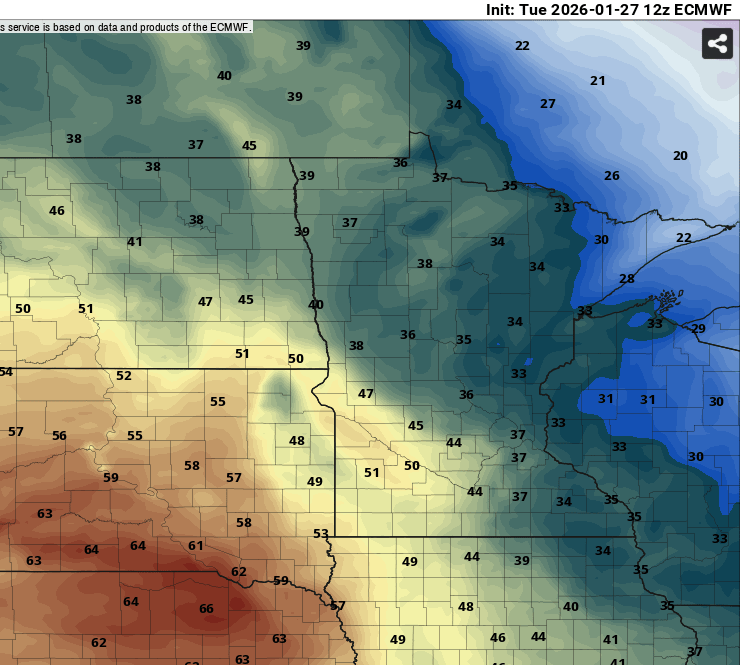 European ECMWF model temperature