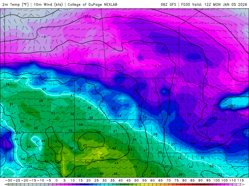 Temperatures Monday through Friday
