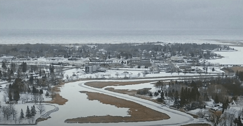 A screen-captured image of the Riverbend Skate Path in Warroad, Minn.