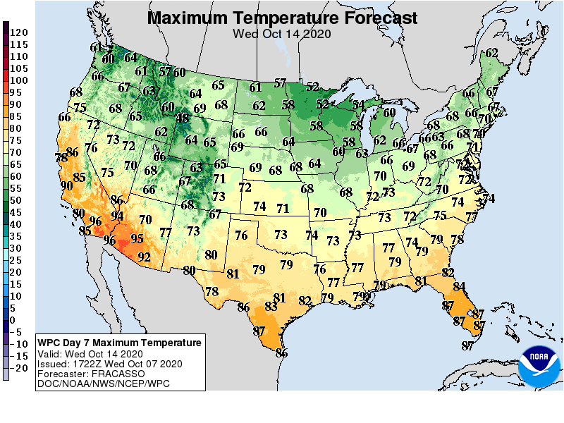 Forecast high temperatures Wednesday
