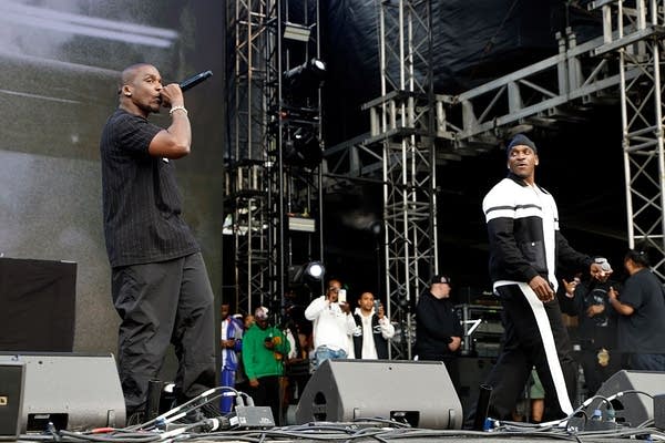 Pusha T and No Malice of Clipse perform during Roots Picnic 2025 at The Mann at Fairmount Park on June 01, 2025 in Philadelphia, Pennsylvania. 