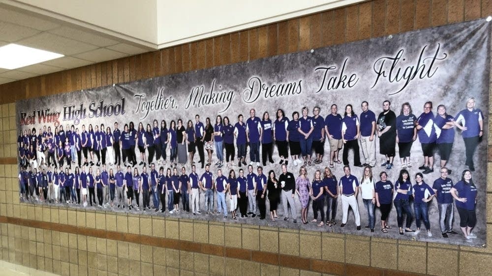 A banner adorns a wall of Red Wing High