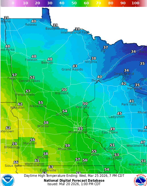 Forecast high temperatures Wednesday