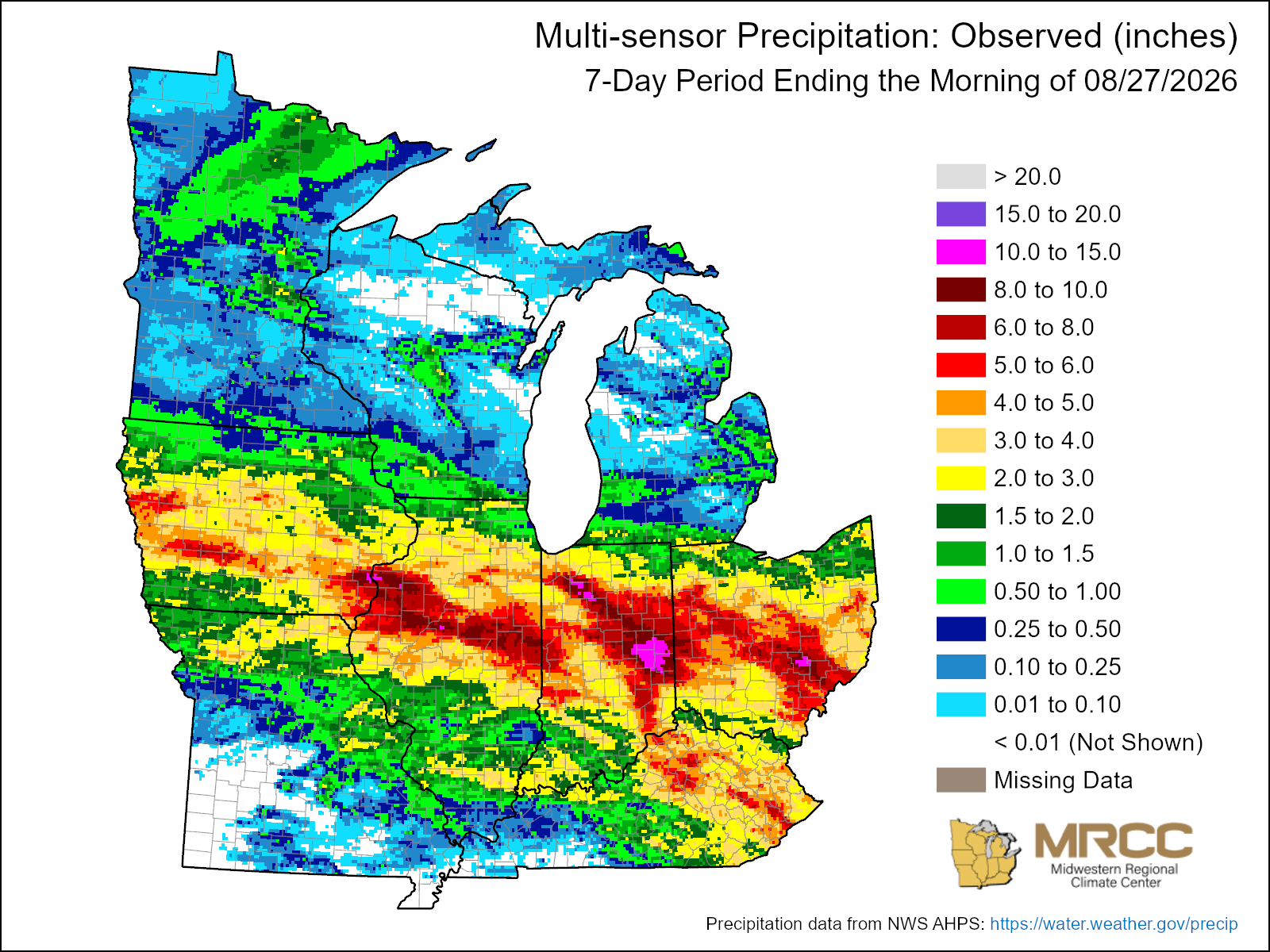 Observed precipitation for the past 7 days