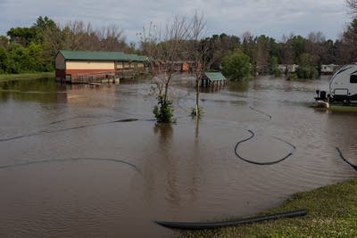 Water covers a racetrack