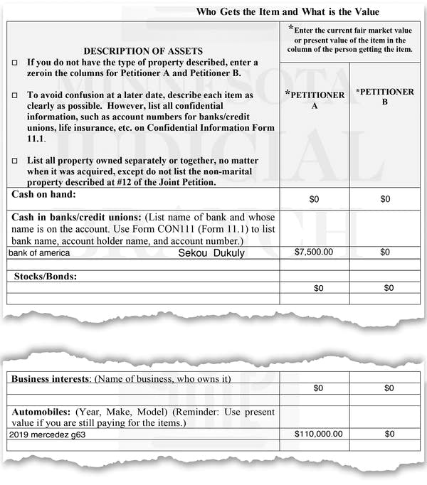 A document listing assets.