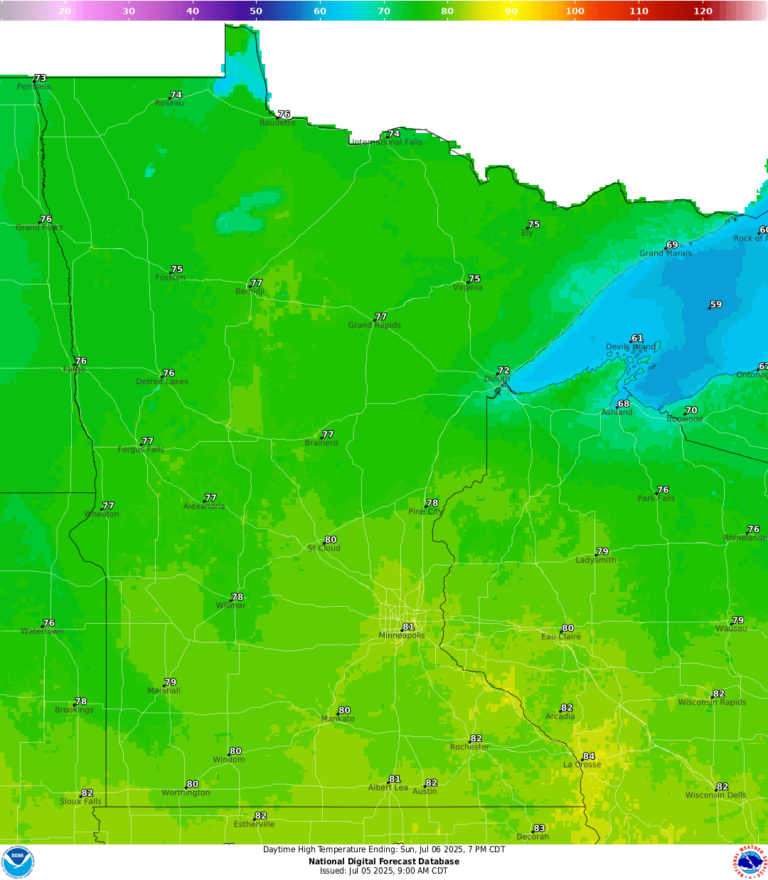 Highs for Sunday