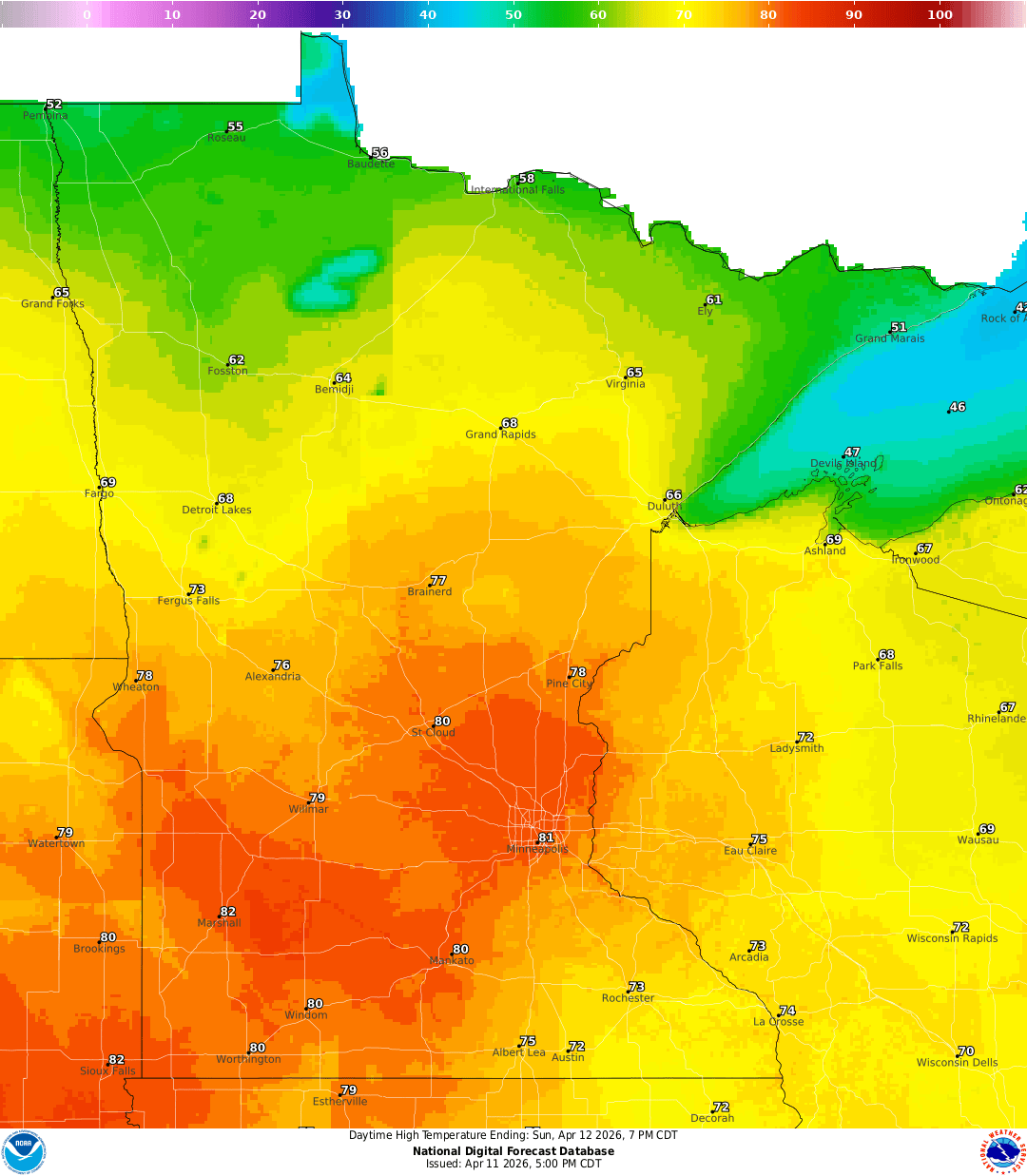 Highs for Sunday