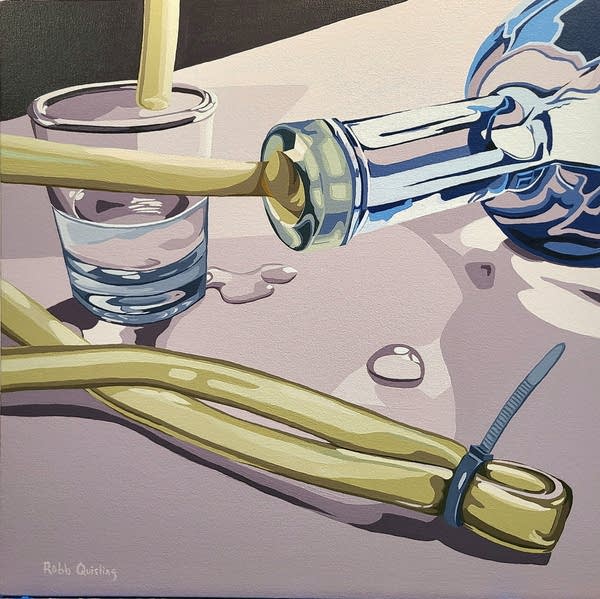 a painting of a bottle with a tube