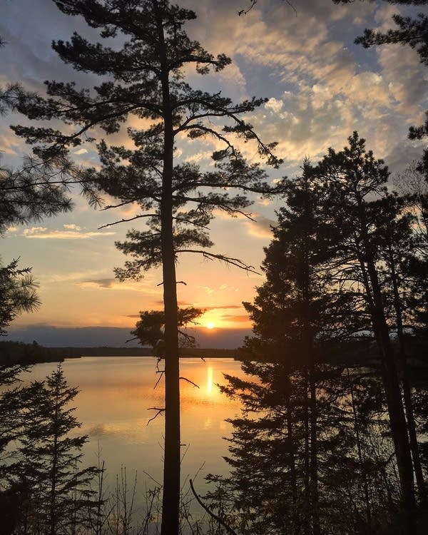 A sunset scene over Lake Itasca