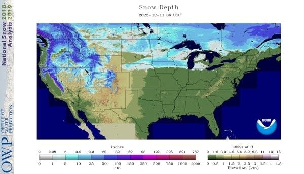 Snow depth on December 12 2022