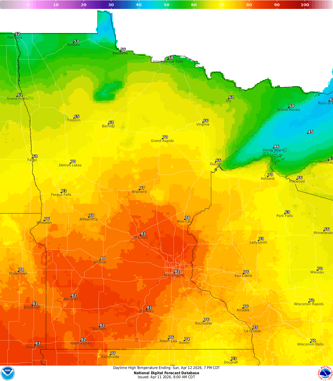 Highs for Sunday