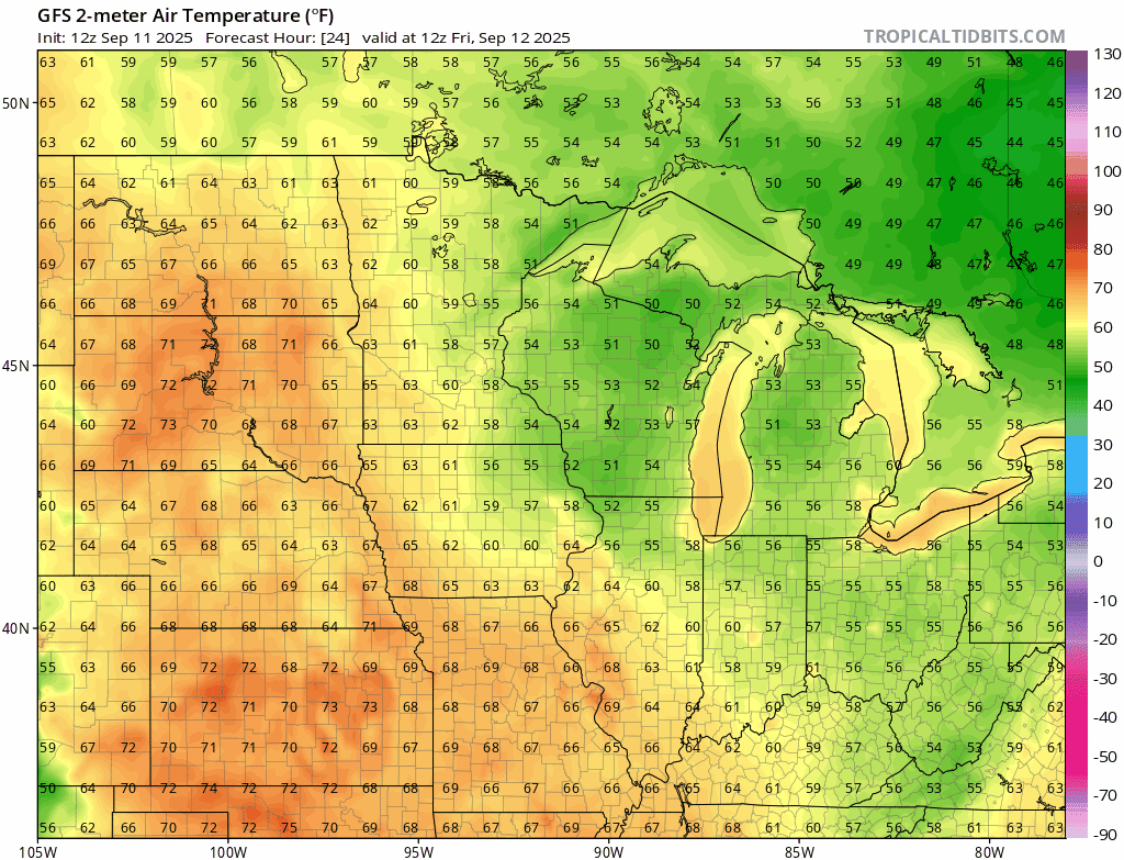 Temperatures Friday through Sunday